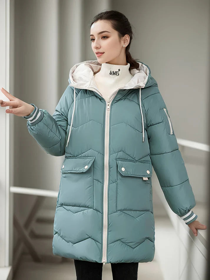 Women's Casual Long Winter Coat with Drawstring and Flap Pockets | Ideal for Autumn/Winter