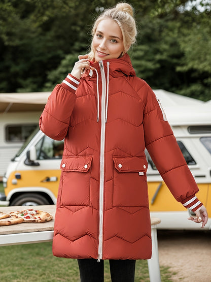 Women's Long Winter Coat with Drawstring and Flap Pockets | Ideal for Autumn/Winter