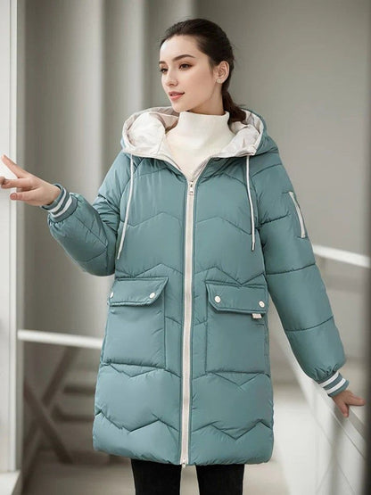 Women's Long Winter Coat with Drawstring and Flap Pockets | Ideal for Autumn/Winter