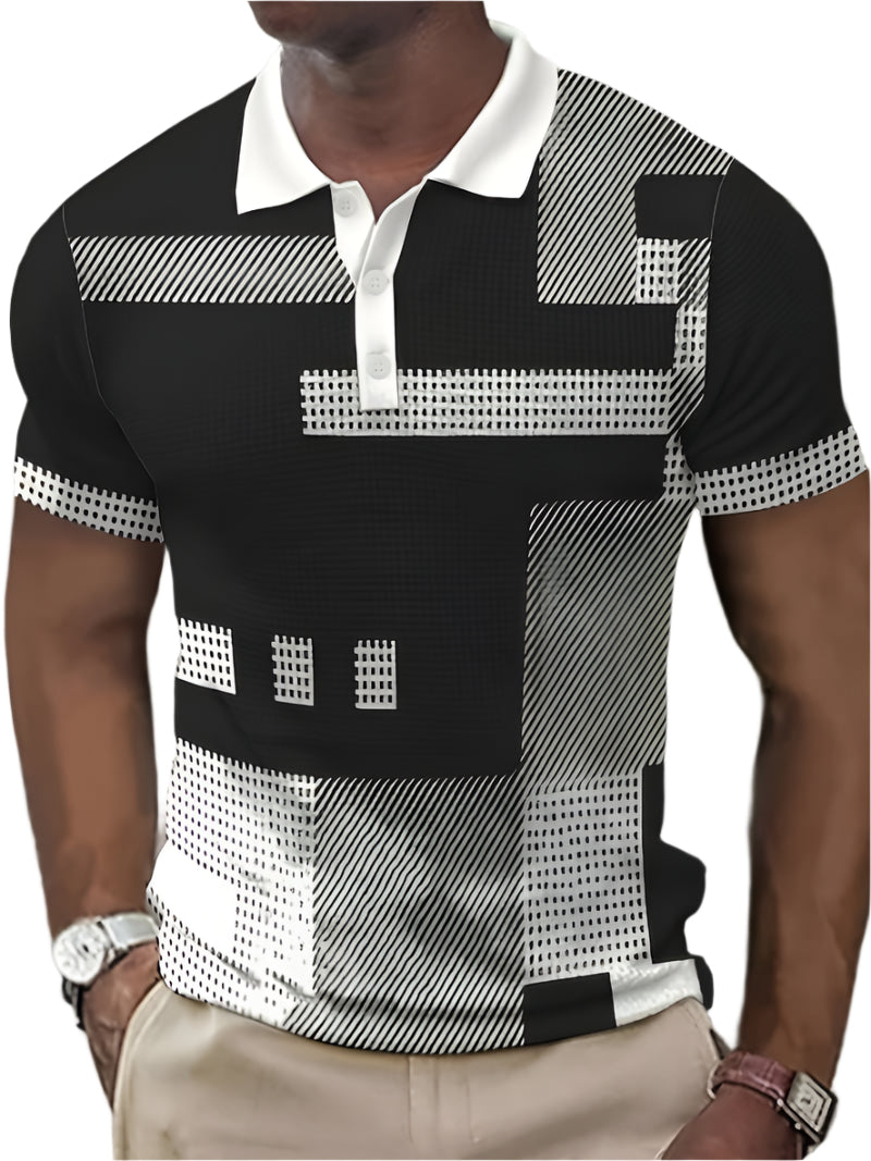 Men's Black Retro Design Polo Shirt | Ideal for Summer