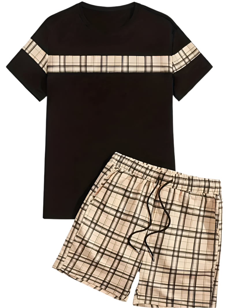 Men's Checkered T-shirt and Shorts Outfit Set | Ideal for Summer