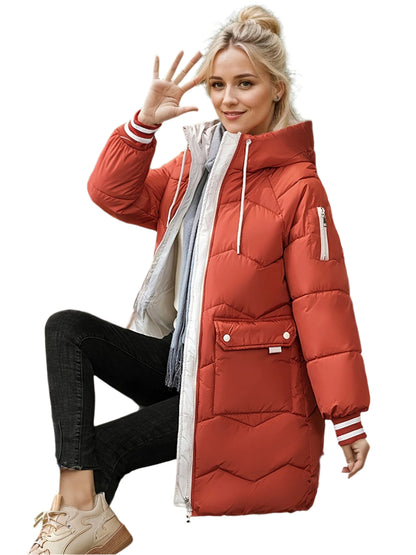 Women's Long Winter Coat with Drawstring and Flap Pockets | Ideal for Autumn/Winter