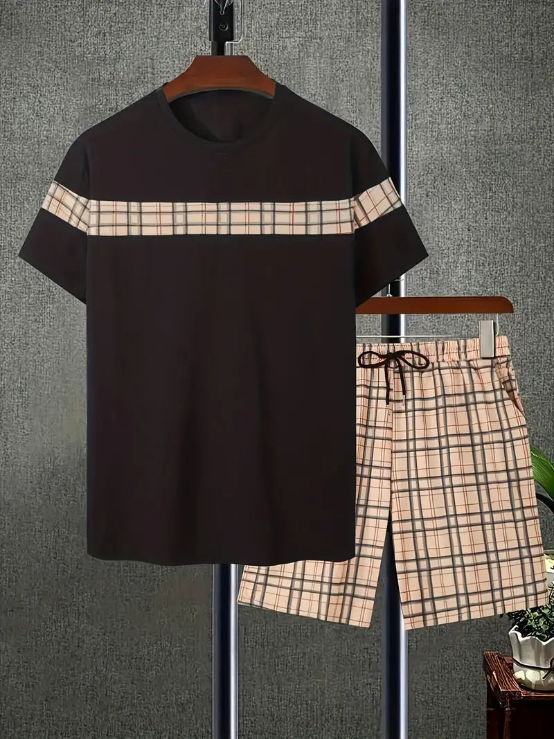 Men's Checkered T-shirt and Shorts Outfit Set | Ideal for Summer